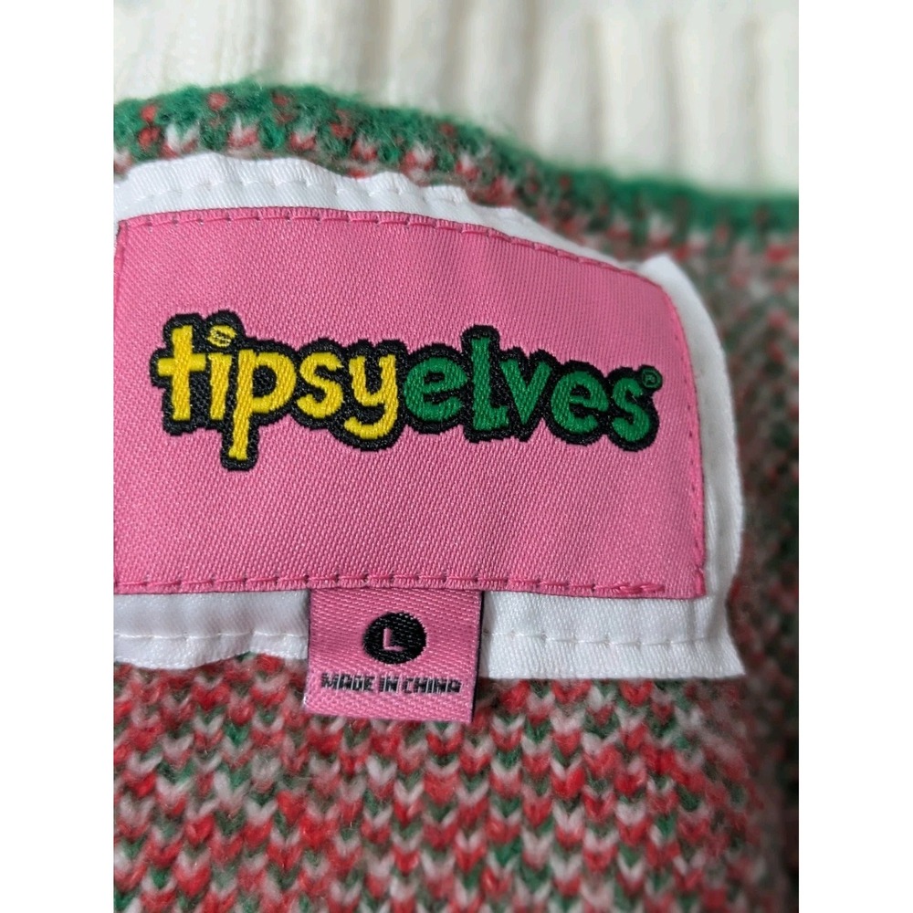 TipsyElves Peppermint Cropped Cardigan Sweater Large Buttons Ugly Christmas - Picture 2 of 8